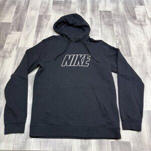✅Mens M Nike Black Pullover Hoodie Cotton Blend Casual Activewear Spell Out Logo